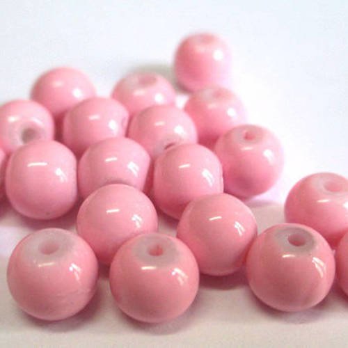 20 perles rose en verre peint 6mm (u15) 