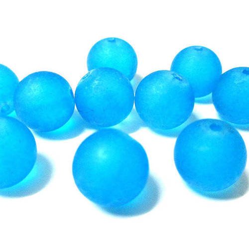 10 perles givré bleu en verre 12mm (n-40) 