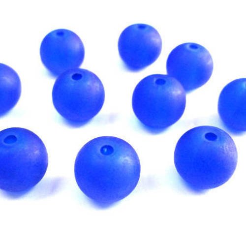 10 perles givré bleu  foncé en verre 12mm (d-22) 