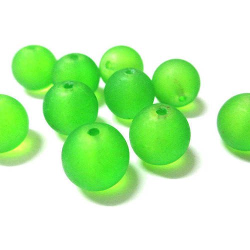 10 perles givré vert en verre 12mm (n-44) 