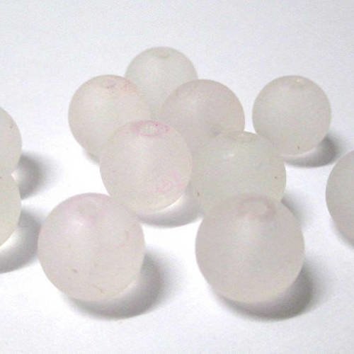 10 perles givré blanc en verre 12mm (n-46) 