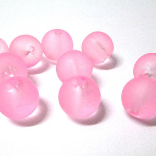 10 perles givré rose en verre 12mm (n-39) 