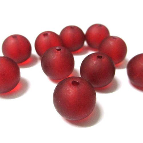 10 perles givré rouge en verre 12mm (n-38) 