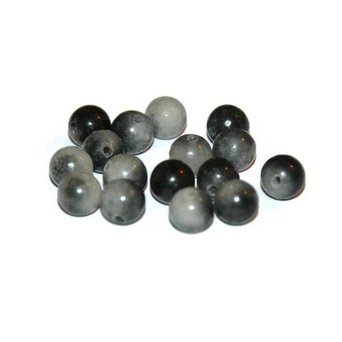 12 perles jade naturelle  gris et noir 6mm 