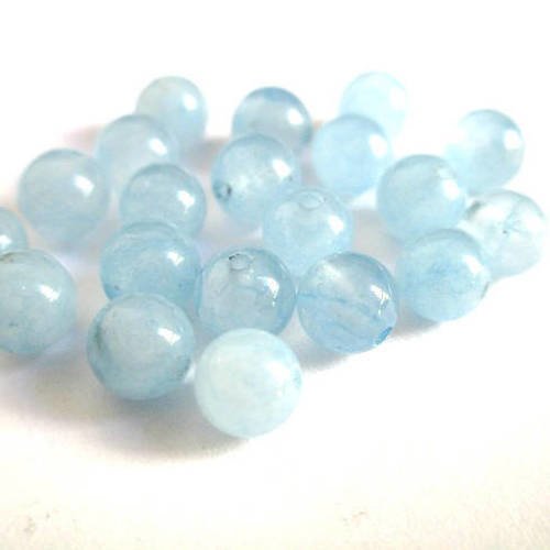 10 perles jade naturelle  bleu ciel   6mm 