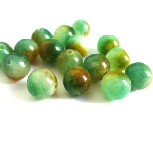 10 perles jade naturelle  orange et vert  6mm 