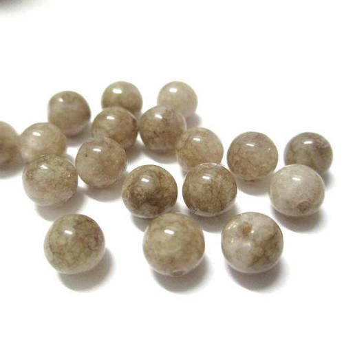 10 perles jade naturelle marron marbré 6mm (c) 