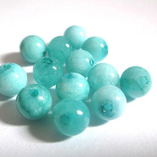 10 perles jade naturelle bleu ciel marbré 6mm (32) 