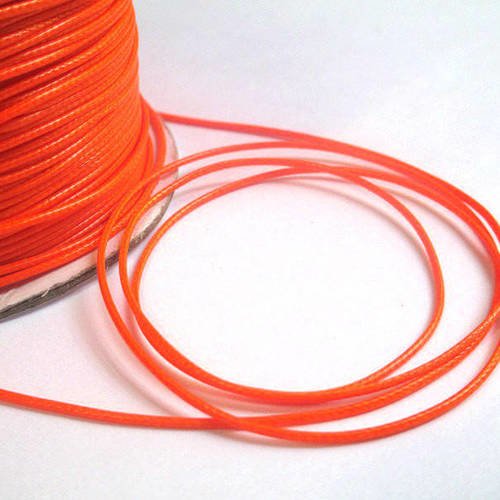 10m  fil cordon polyester orange fluo ciré 1mm 