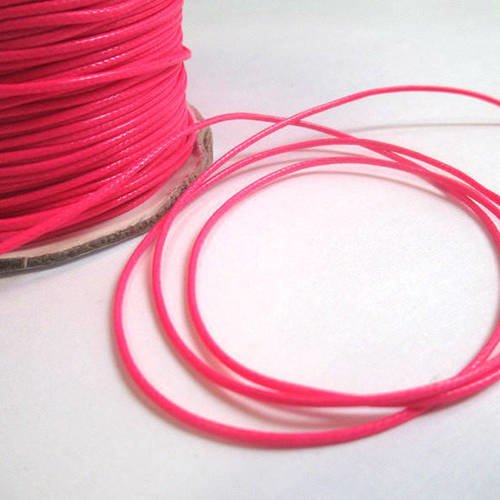 10m fil cordon polyester rose fluo ciré 1mm 