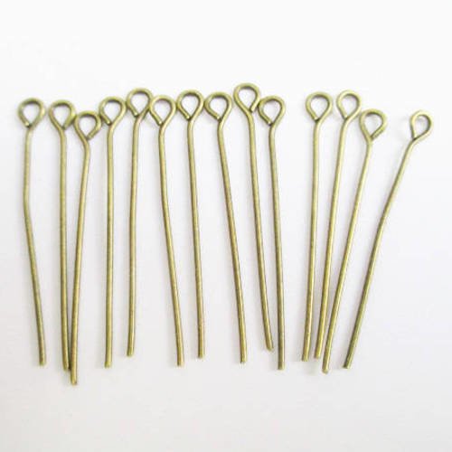 Lot de 100 tiges clous tête plate ou boucle oeil 40mm 4cm métal bronze cuivre