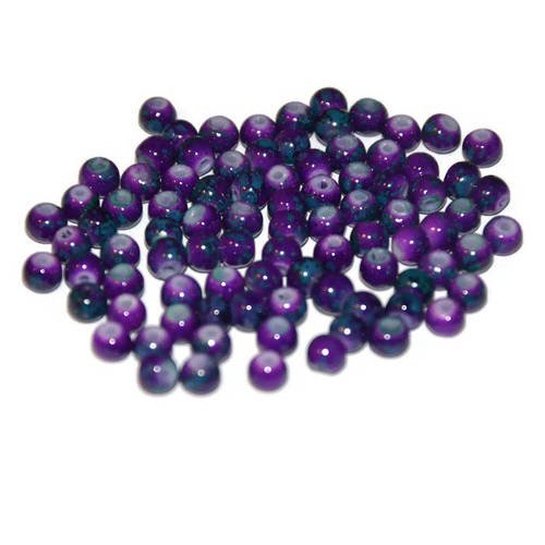 50 perles en verre couleur violet tacheté vert 4mm 