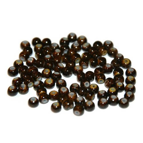 50 perles en verre couleur marron tacheté marron clair 4mm 