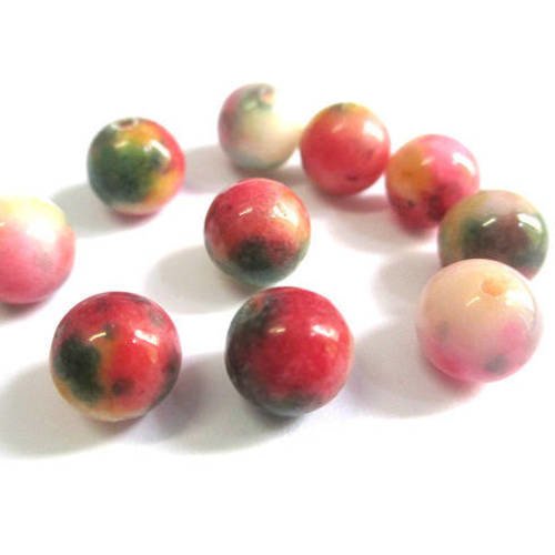 10 perles jade naturelle  vert rose rouge   8mm (6) 