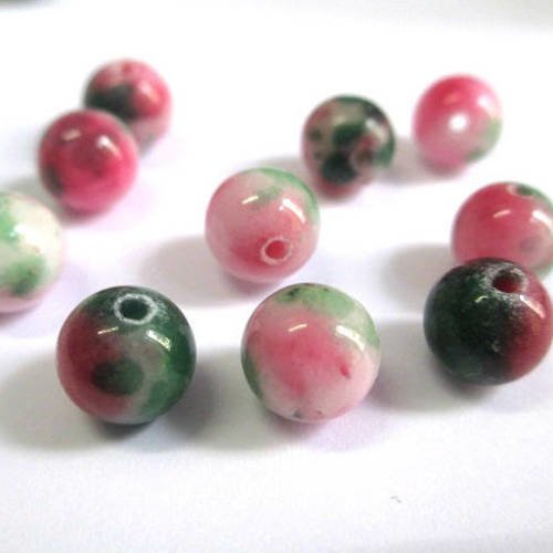 10 perles jade naturelle  vert rose blanc  8mm (4) 