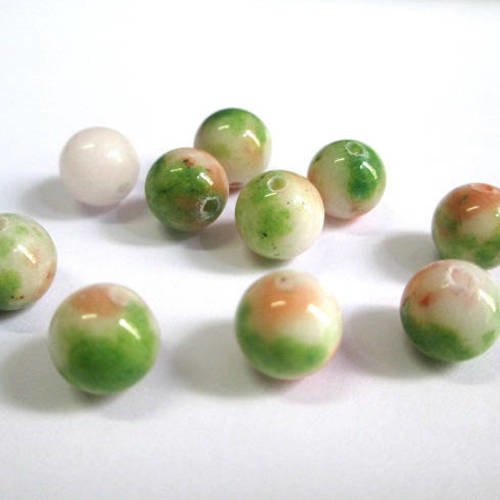 10 perles jade naturelle saumon blanc vert 8mm (5) 