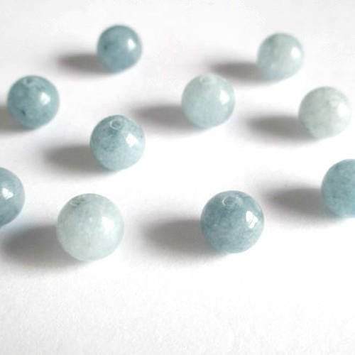 10 perles jade naturelle bleu gris 8mm 