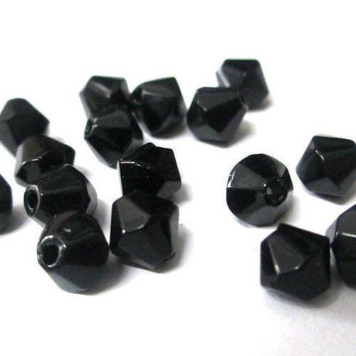 20 perles noir toupies en verre 6mm 