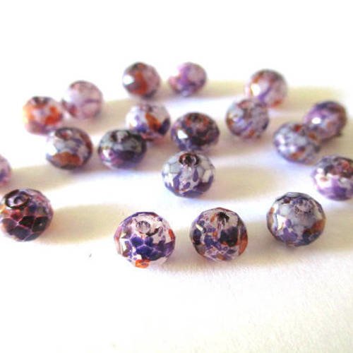 10 perles rondelle à facettes moucheté violet et orange  en verre 6x5mm 