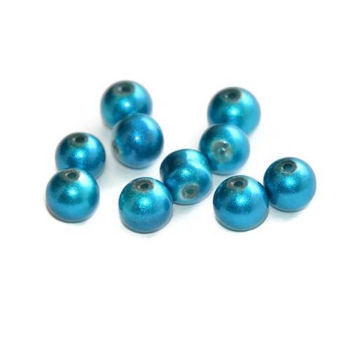 10 perles bleu brillant en verre 8mm 