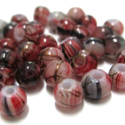 20 perles rouge et gris  tréfilé marron en verre peint 4mm (a-12) 