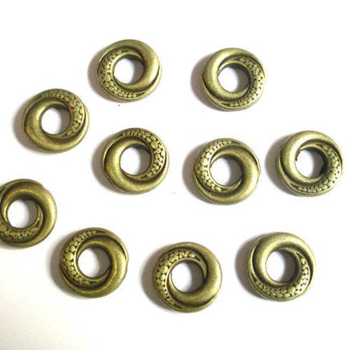 20 perles plate forme donut en métal 15mm couleur bronze vieilli 