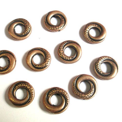 20 perles plate forme donut en métal 15mm couleur cuivre vieilli 