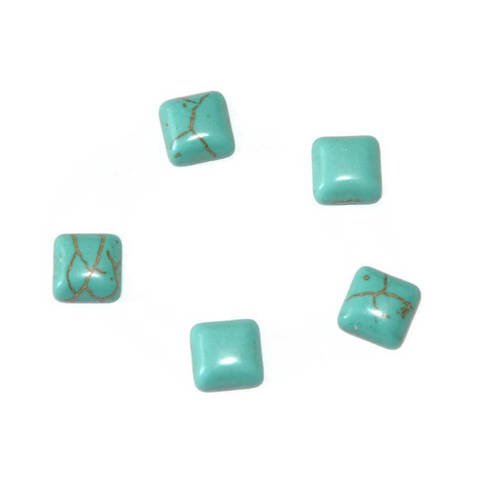 5 cabochons carré en turquoise de synthèse  bleu 8x8x4mm 