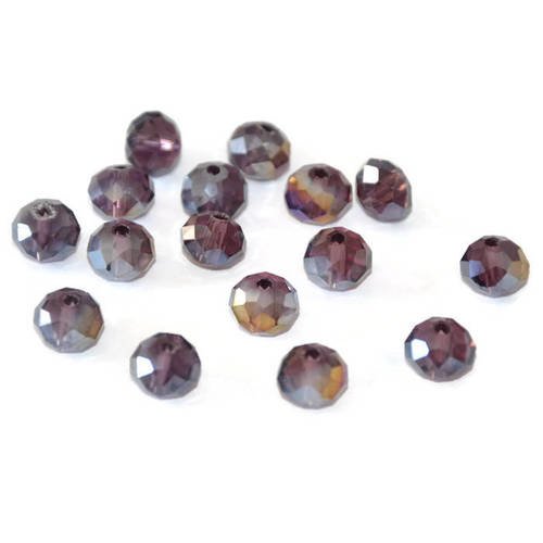 10 perles cristal violet rondelle irisé a facette 6x8mm 