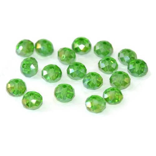 10 perles cristal vert rondelle irisé a facette 6x8mm 