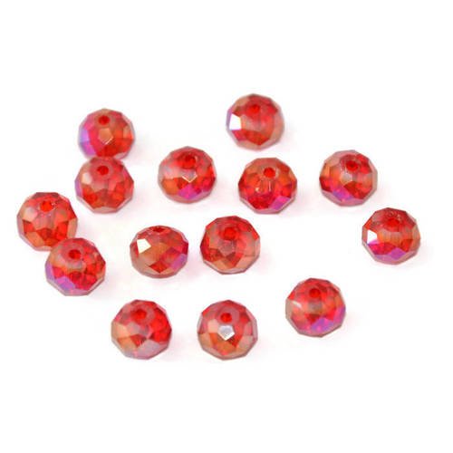 10 perles cristal rouge rondelle irisé a facette 6x8mm 