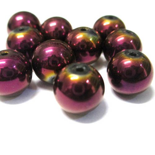10 perles electroplate violet en verre 10mm 