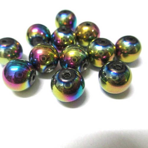 10 perles electroplate multicolore en verre 10mm 