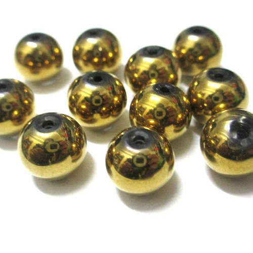 10 perles electroplate doré en verre 10mm 