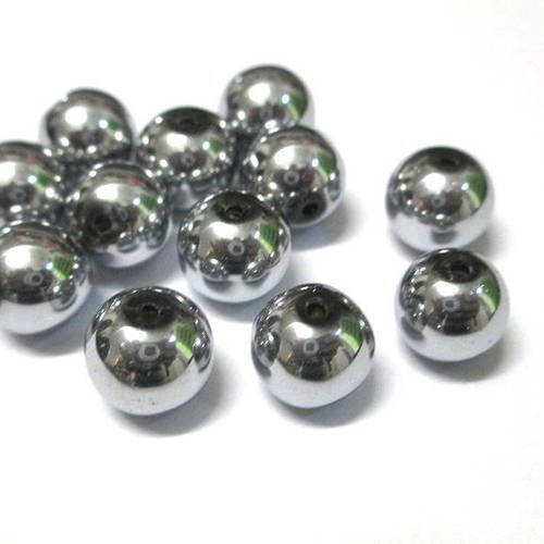 10 perles electroplate argent en verre 10mm 