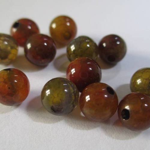 20 perles agate craquelé veine de dragon couleur marron/orange/vert 6mm (g-12) 