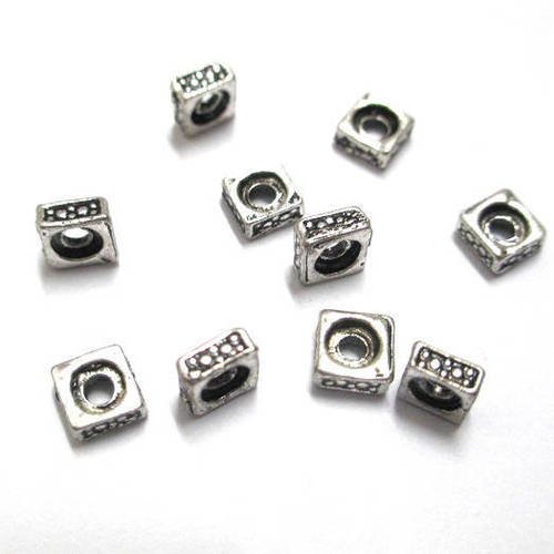 10 perles métal intercalaires carrés couleur argent vieilli 5mm 