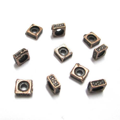 10 perles métal intercalaires carrés couleur cuivre  5mm 