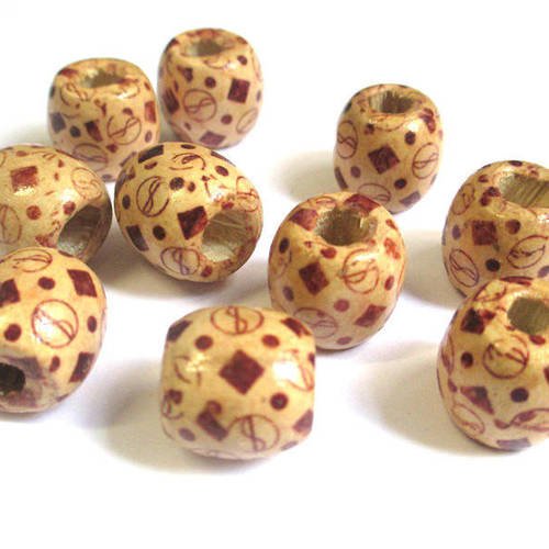 10 perles en bois à motif ethnique 17mm 