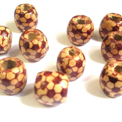 10 perles en bois à motif ethnique 17mm 