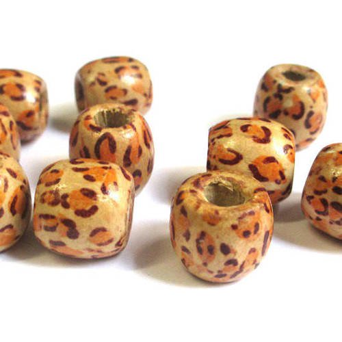 10 perles en bois à motif léopard ethnique 17mm 