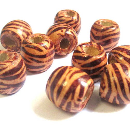 10 perles en bois à motif zèbré ethnique 17mm 