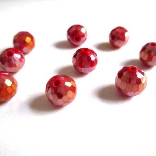 10 perles ronde cristal ab  rouge a facette 8mm 