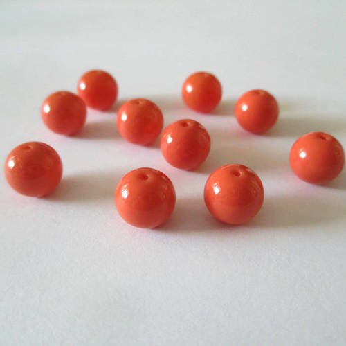 10 perles oranges en verre peint 8mm 