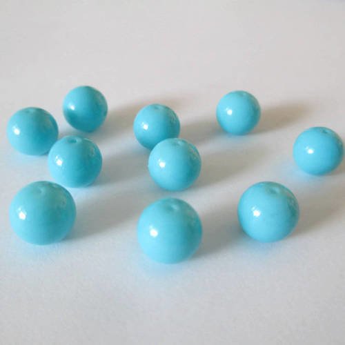 10 perles bleu en verre peint 8mm 