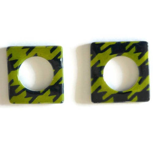 2 perles  carré en nacre  vert et noir 25mm 