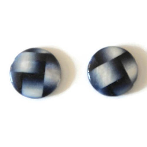 2 perles ronde en nacre  bleu foncé et blanc 20mm 