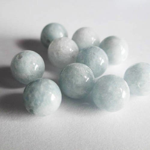 10 perles jade naturelle bleu clair marbré 10mm 