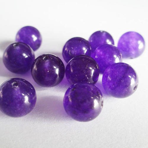 10 perles jade naturelle violet foncé 10mm 