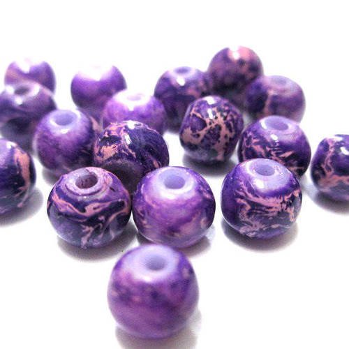 20 perles violet marbré 6mm 